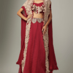 Red Pure Organza Embroidered Jacket Lehenga Set