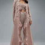 Blush Pink Pure Organza & Net Embellished Frilled Jacket Set