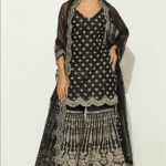 Black Dupion Silk Mirror Embellished Gharara Set