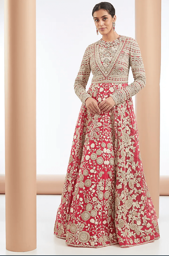 Fuchsia Net Floral Embroidered Anarkal
