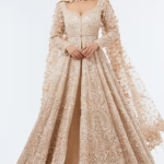 Peach Organza Hand Embroidered Jacket Lehenga Set