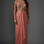 Pink Metallic Georgette Embroidered Draped Gown