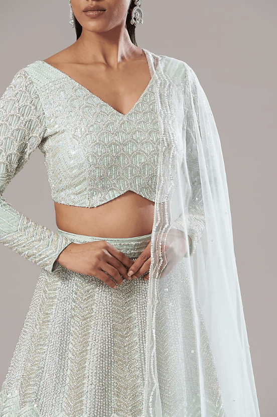 Powder Blue Embroidered Lehenga Set - Image 4