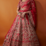 Red Raw Silk Zardosi Embroidered Lehenga Set