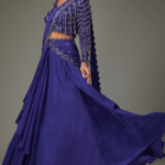 Pixie Powder Crepe Embellished Draped Skirt Set