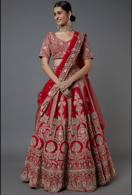 Red Embroidered Jodhabai Lehenga Set