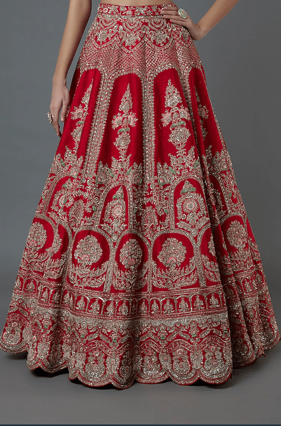 Red Embroidered Jodhabai Lehenga Set - Image 3