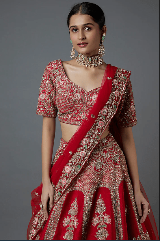 Red Embroidered Jodhabai Lehenga Set - Image 4