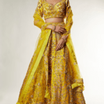 Mustard Raw Silk Zardosi Embroidered Lehenga Set