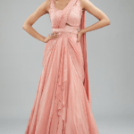 Rose Crepe Hand Embroidered Draped Skirt Saree Set