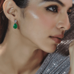 White Finish Swarovski Zirconia & Emerald Dangler Earrings In Sterling Silver