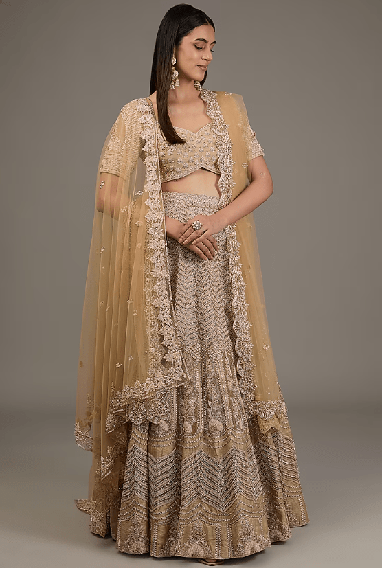 Gold Raw Silk Hand Embellished Lehenga Set