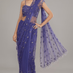 Blue Net Embroidered Saree Set