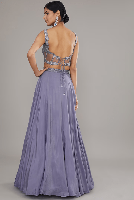 Purple Crepe Embroidered Draped Skirt Set - Image 2