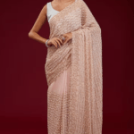 Peach Organza Cutdana Embroidererd Saree Set