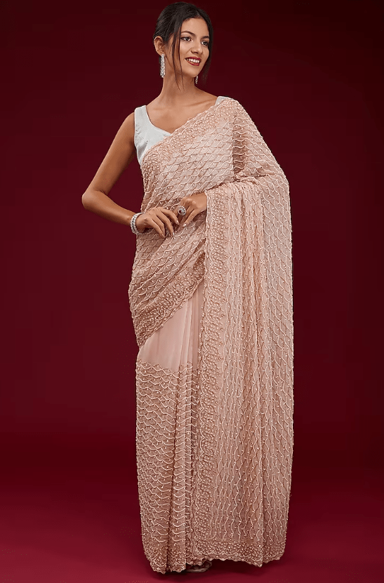 Peach Organza Cutdana Embroidererd Saree Set