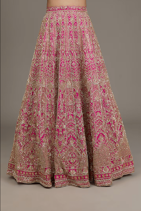 Fuchsia Pink Raw Silk Hand Embellished Lehenga Set - Image 3