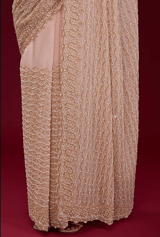 Peach Organza Cutdana Embroidererd Saree Set - Image 2