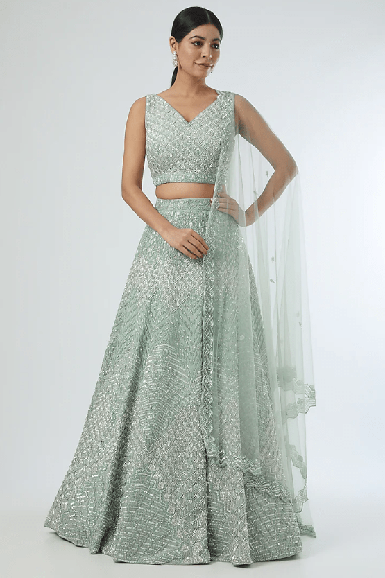 Powder Blue Embroidered Lehenga Set