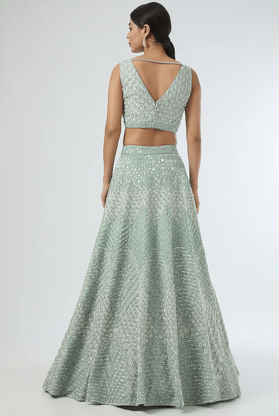 Powder Blue Embroidered Lehenga Set - Image 2