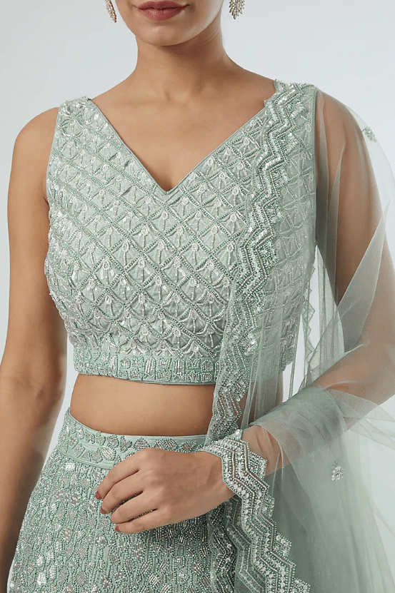 Powder Blue Embroidered Lehenga Set - Image 4