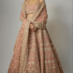 Pink Velvet Sequins Hand Embellished Lehenga Set