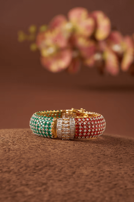 Two-Tone Finish CZ & Synthetic Stone Bangle In Sterling Silver - Image 2
