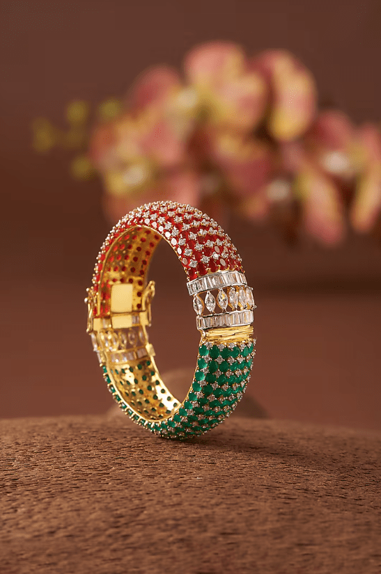Two-Tone Finish CZ & Synthetic Stone Bangle In Sterling Silver - Image 3
