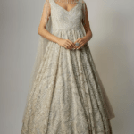 Grey Net Sequins Embellished Gown With Dupatta