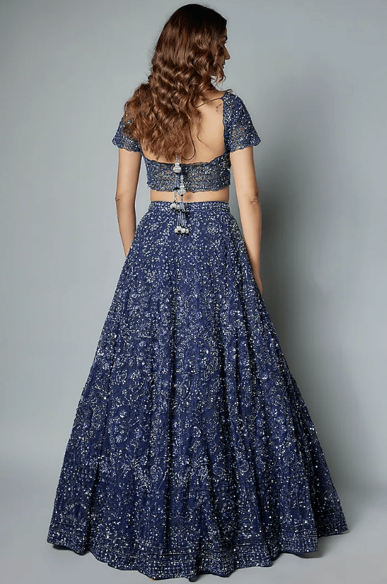 Blue Net Machine & Hand Embroidered Lehenga Set - Image 2