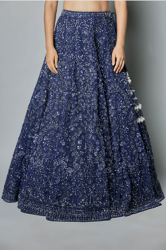 Blue Net Machine & Hand Embroidered Lehenga Set - Image 3