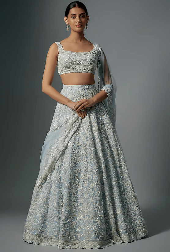 Blue Net Cutdana Embroidered Lehenga Set