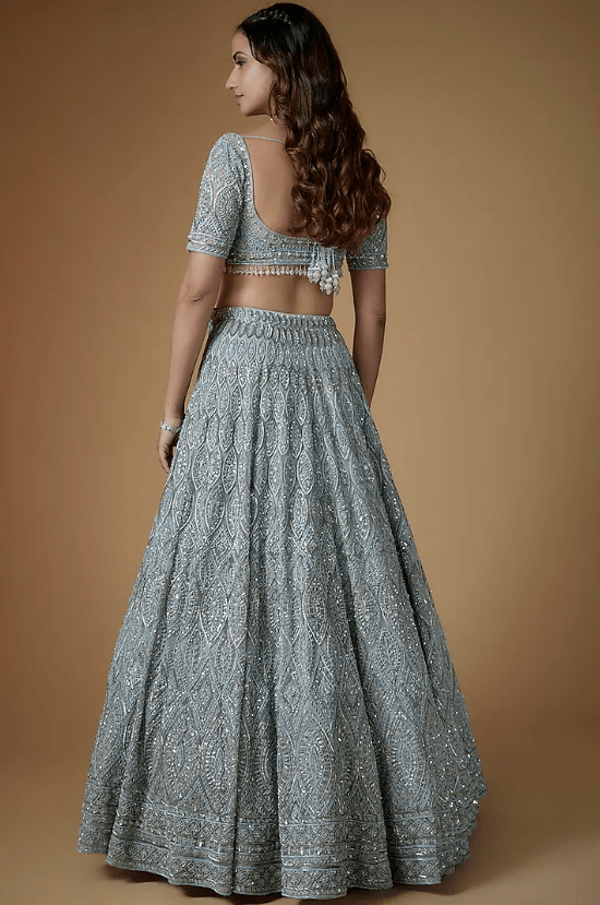 Grey Net Hand Embroidered Lehenga Set - Image 2