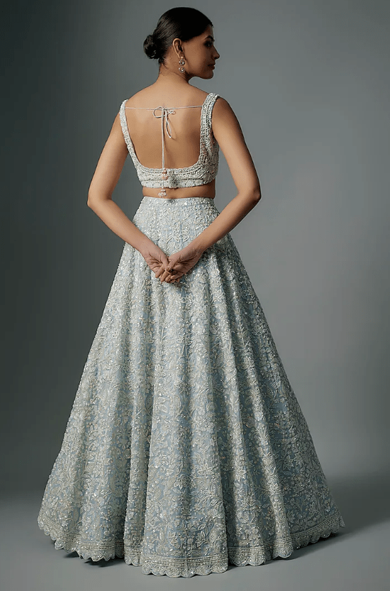 Blue Net Cutdana Embroidered Lehenga Set - Image 2