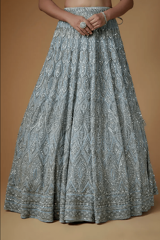 Grey Net Hand Embroidered Lehenga Set - Image 3