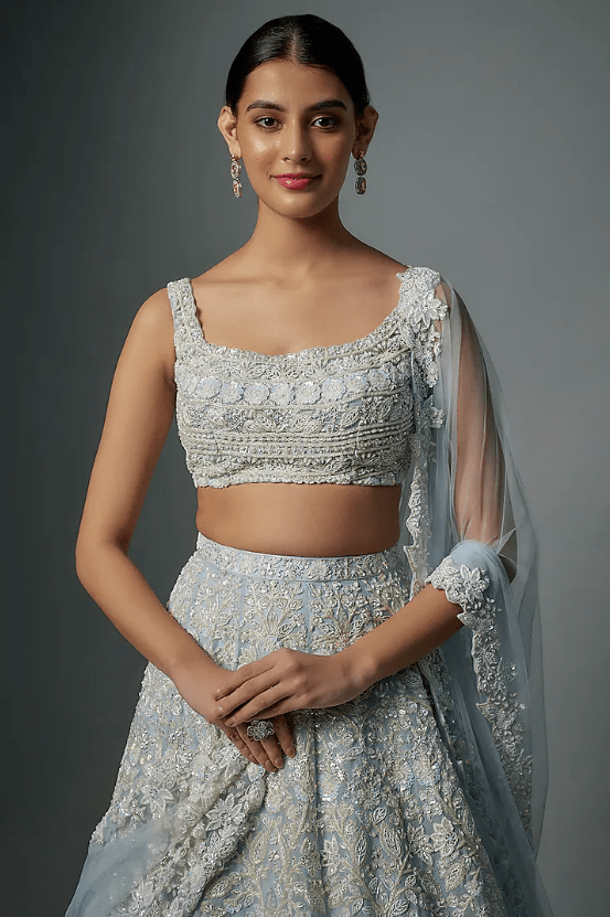 Blue Net Cutdana Embroidered Lehenga Set - Image 4
