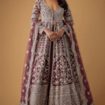 Purple Organza Hand Embroidered Jacket Lehenga Set