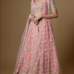 Pink Organza Embroidered Lehenga Set