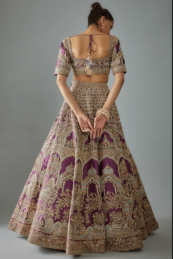 Purple Raw Silk Hand Embroidered Lehenga Set - Image 2