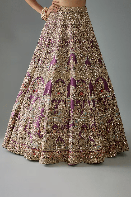Purple Raw Silk Hand Embroidered Lehenga Set - Image 3