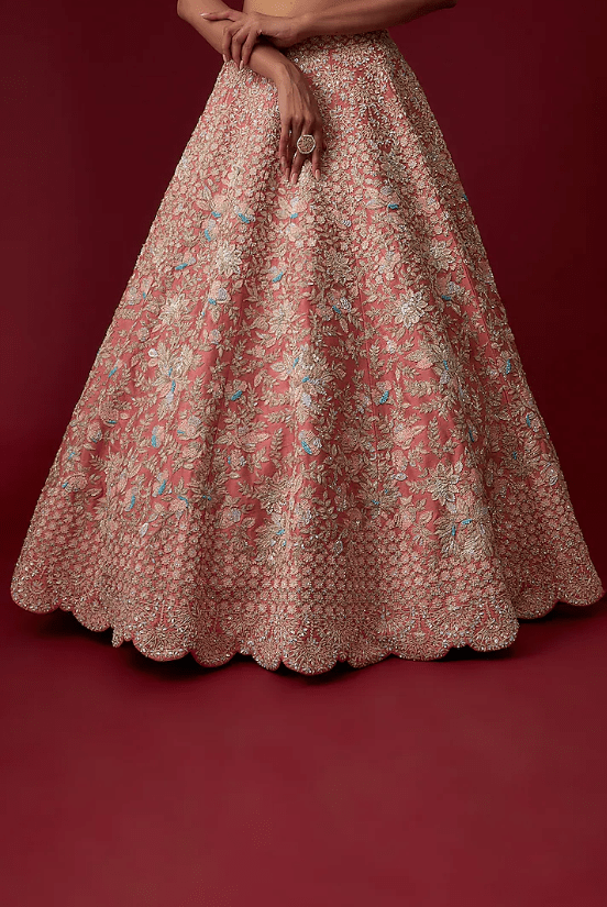 Pink Velvet Hand Embroidered Lehenga Set - Image 3
