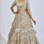 Beige Organza Hand Embroidered Lehenga Set