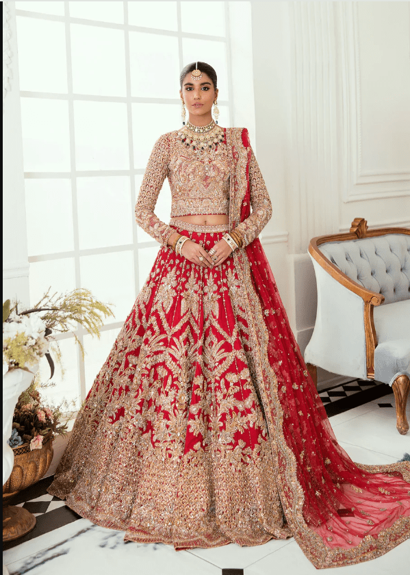 Embroidered Designer Red Indian Bridal Lehenga