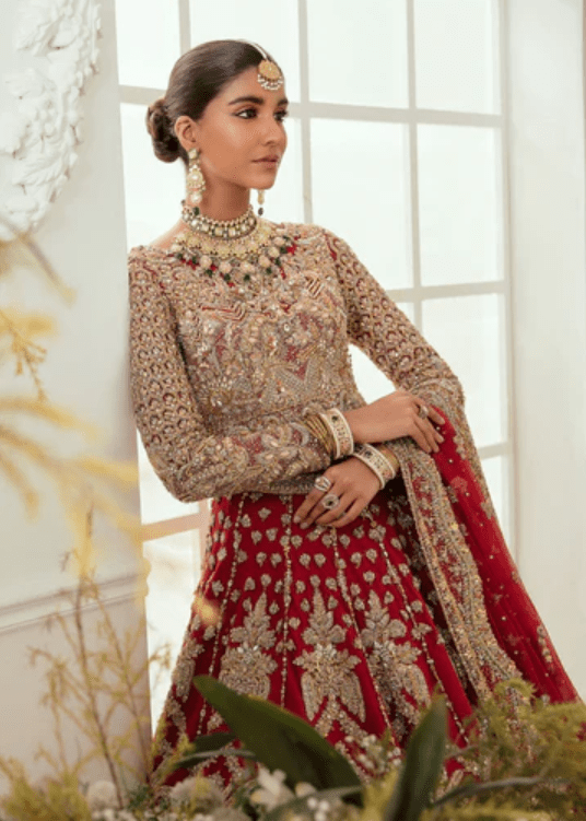 Embroidered Designer Red Indian Bridal Lehenga - Image 2