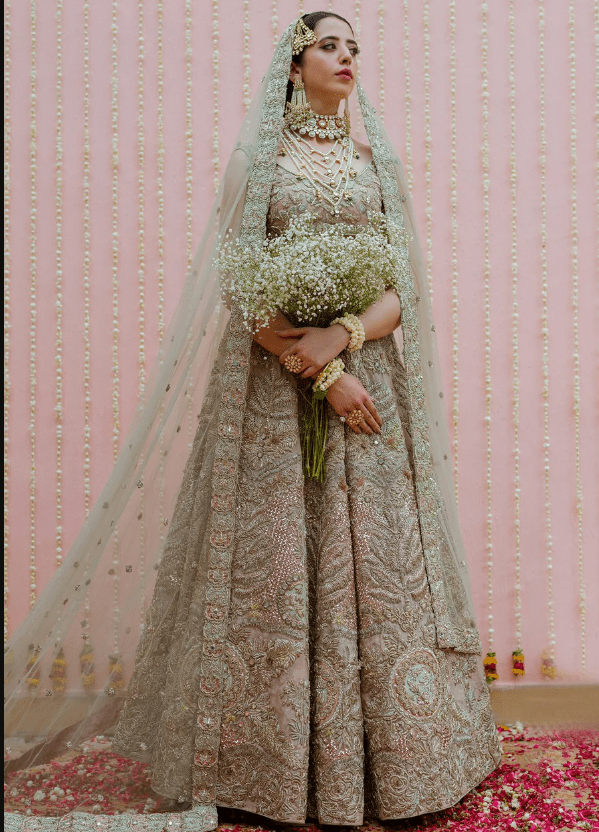 rose gold indian wedding dress Light Pista Jacquard Silk Long Anarkali Suit India Wedding Gowns for Mehndi main image 0