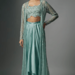 Powder Blue Organza Embroidered Jacket Set