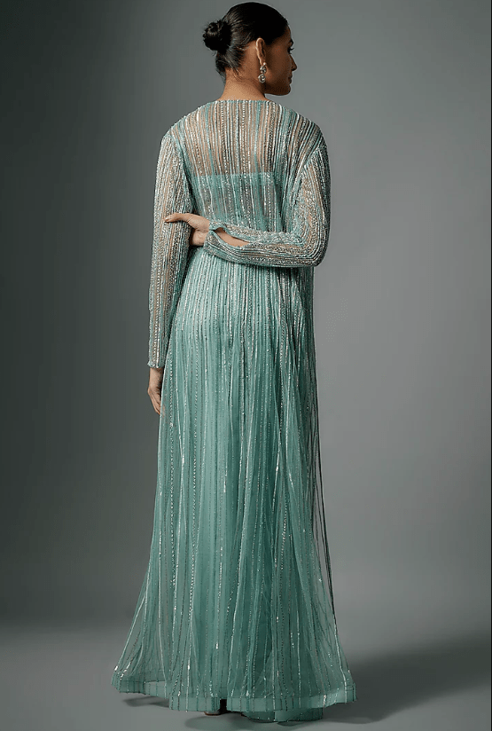 Powder Blue Organza Embroidered Jacket Set - Image 2