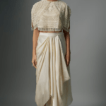 Ivory Organza & Satin Sequins Embroidered Cape Set