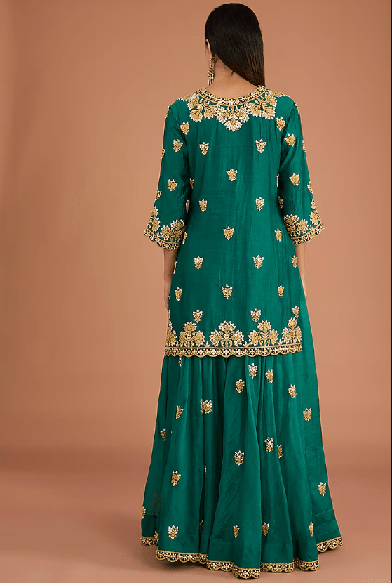 Emerald Green Kora Silk Sharara Set - Image 2