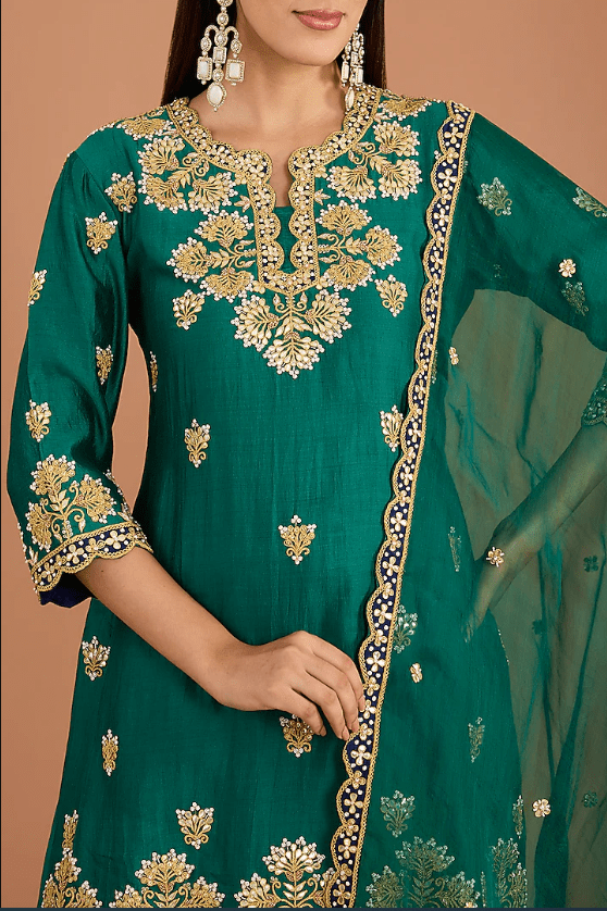 Emerald Green Kora Silk Sharara Set - Image 4